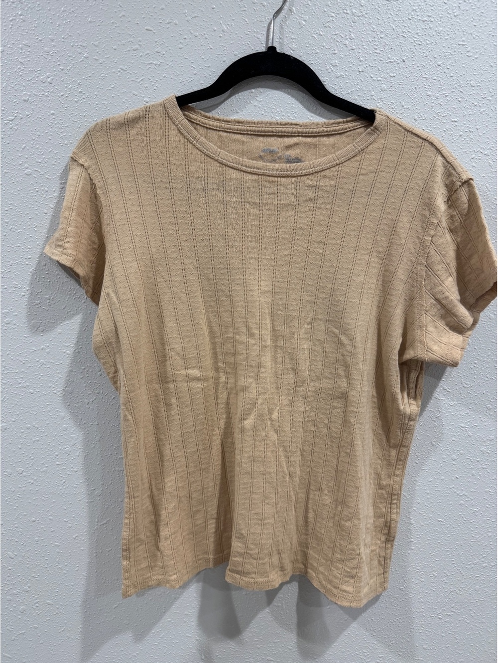 Aerie Women’s M Tan Beige Pointelle Knit Short Sleeve Crewneck T-Shirt